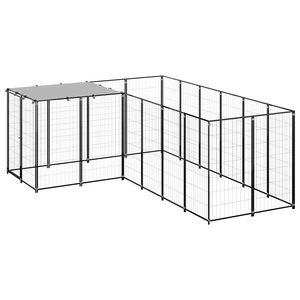 vidaXL Dog Kennel | Black and Silver Grey | Powder-Coated Steel and PE | Large
