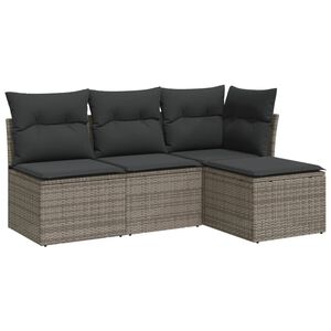 vidaXL 4 Piece Garden Sofa Set with Cushions Grey Poly Rattan