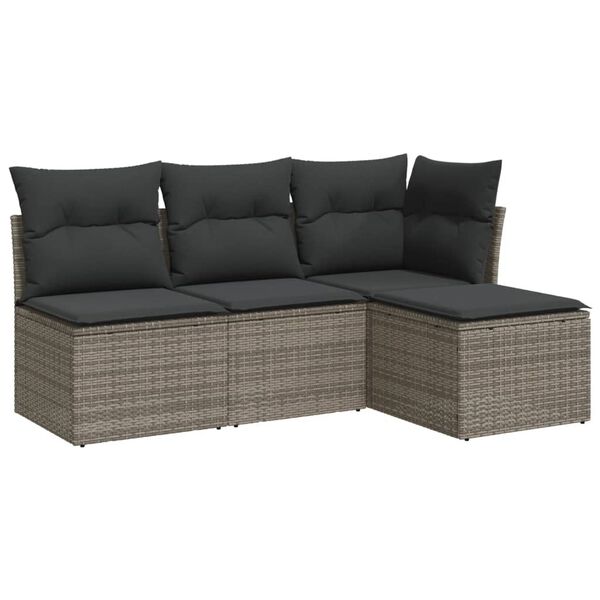 vidaXL 4 Piece Garden Sofa Set with Cushions Grey Poly Rattan