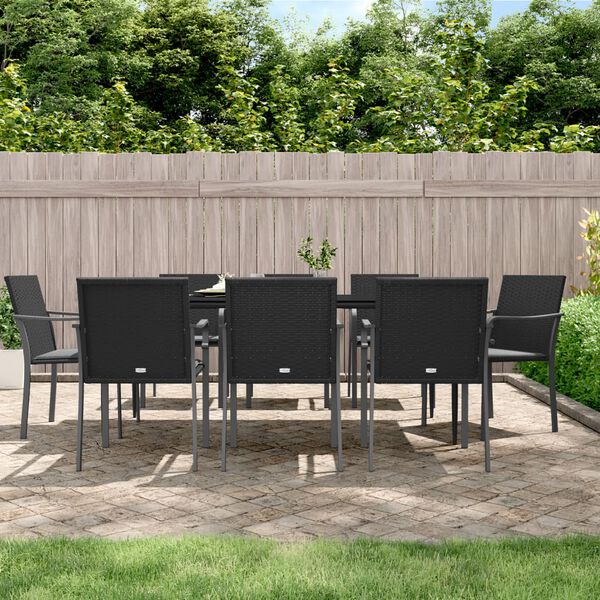 vidaXL 9 Piece Garden Dining Set with Cushions Poly Rattan and Steel