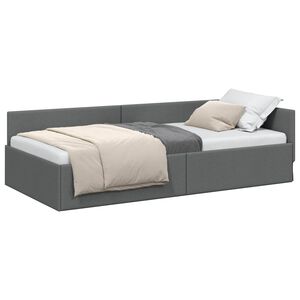 vidaXL Corner Bed Frame with Headboard Dark Grey 90 cm x 190 cm Fabric