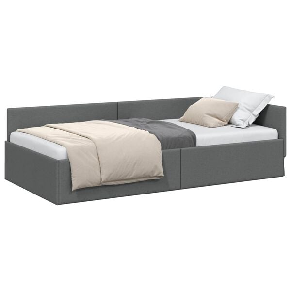 vidaXL Corner Bed Frame with Headboard Dark Grey 90 cm x 190 cm Velvet