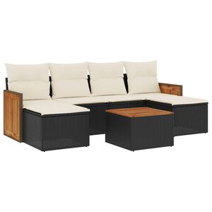 vidaXL 7 Piece Garden Sofa Set with Cushions Black Poly Rattan