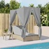 vidaXL Double Sun Lounger with Roof and Curtains Beige Poly Rattan