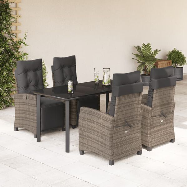 vidaXL 5 Piece Garden Dining Set with Cushions Grey Poly Rattan