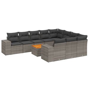 vidaXL 11 Piece Garden Sofa Set with Cushions Grey Poly Rattan