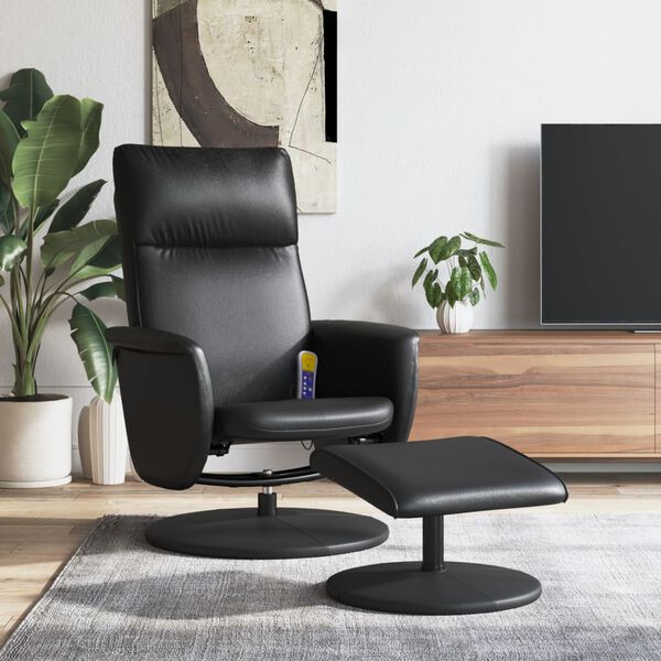 vidaXL Massage Recliner Chair with Footstool Black Faux Leather