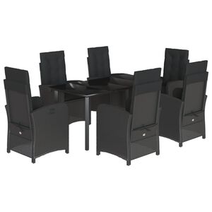 vidaXL 7 Piece Garden Dining Set with Cushions Black Poly Rattan