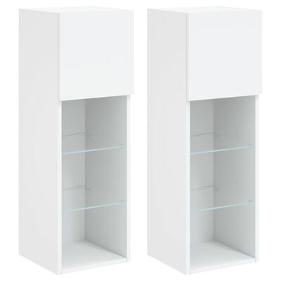 vidaXL TV Cabinets with LED Lights 2 pcs White 30.5x30x90 cm