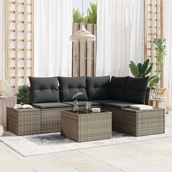vidaXL Garden Sofa Set with Storage Light Grey Poly Rattan