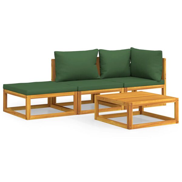 vidaXL 4 Piece Garden Lounge Set with Green Cushions Solid Wood