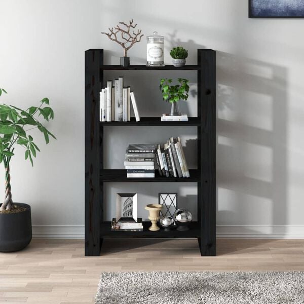 vidaXL Book Cabinet/Room Divider Black 80x35x125 cm Solid Wood Pine