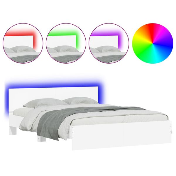 vidaXL Bed Frame with LED without Mattress White 150x200 cm King Size