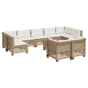 vidaXL 10 Piece Garden Sofa Set with Cushions Beige Poly Rattan