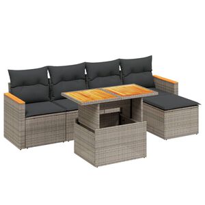 vidaXL 6 Piece Garden Sofa Set with Cushions Grey Poly Rattan