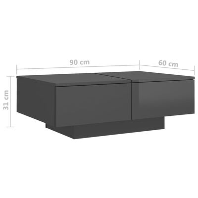 vidaXL Coffee Table High Gloss Grey 90x60x31 cm Engineered Wood