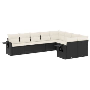 vidaXL 9 Piece Garden Sofa Set with Cushions Black Poly Rattan