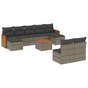 vidaXL 10 Piece Garden Sofa Set with Cushions Grey Poly Rattan