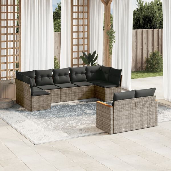 vidaXL 9 Piece Garden Sofa Set with Cushions Grey Poly Rattan