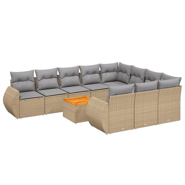 vidaXL 11 Piece Garden Sofa Set with Cushions Beige Poly Rattan