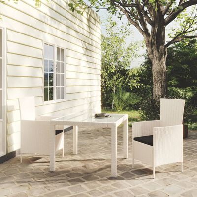 vidaXL 3 Piece Outdoor Dining Set with Cushions Poly Rattan White