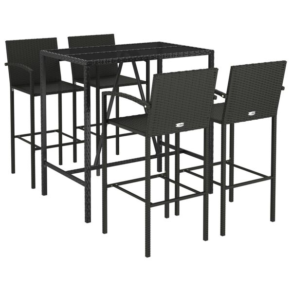 vidaXL 5 Piece Garden Bar Set Black Poly Rattan
