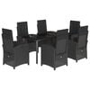 vidaXL 7 Piece Garden Dining Set with Cushions Black Poly Rattan