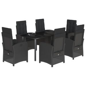 vidaXL 7 Piece Garden Dining Set with Cushions Black Poly Rattan
