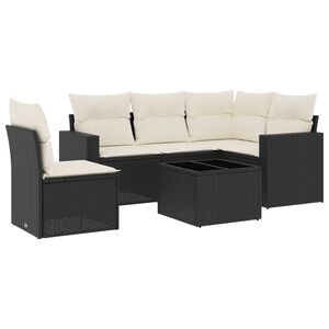 vidaXL 6 Piece Garden Sofa Set with Cushions Black Poly Rattan