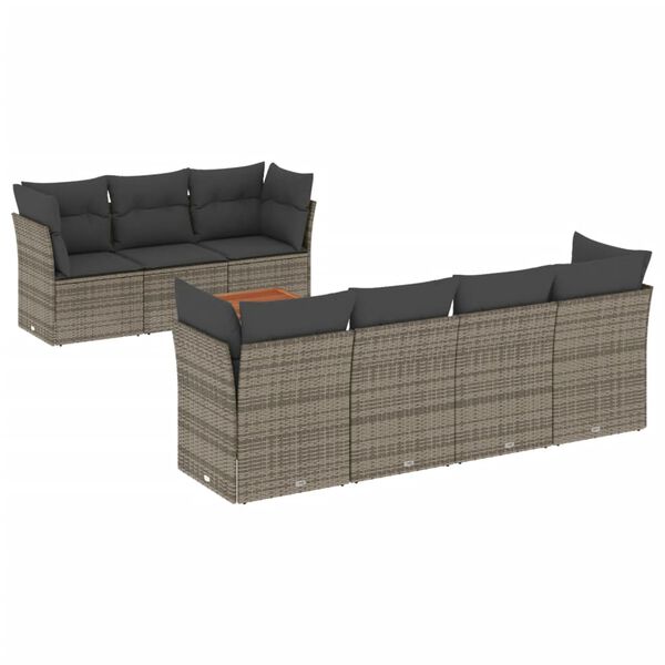 vidaXL 8 Piece Garden Sofa Set with Cushions Grey Poly Rattan