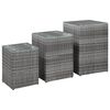 vidaXL Side Table | Set of 3 | Grey | Poly rattan, glass, metal
