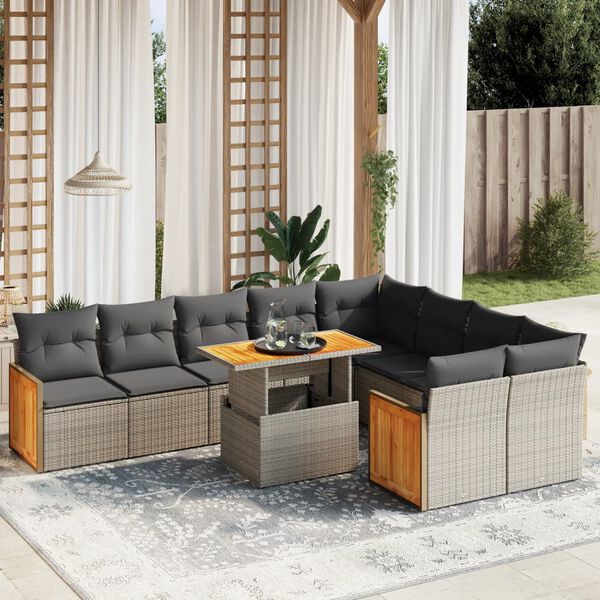 vidaXL 10 Piece Garden Sofa Set with Cushions Grey Poly Rattan