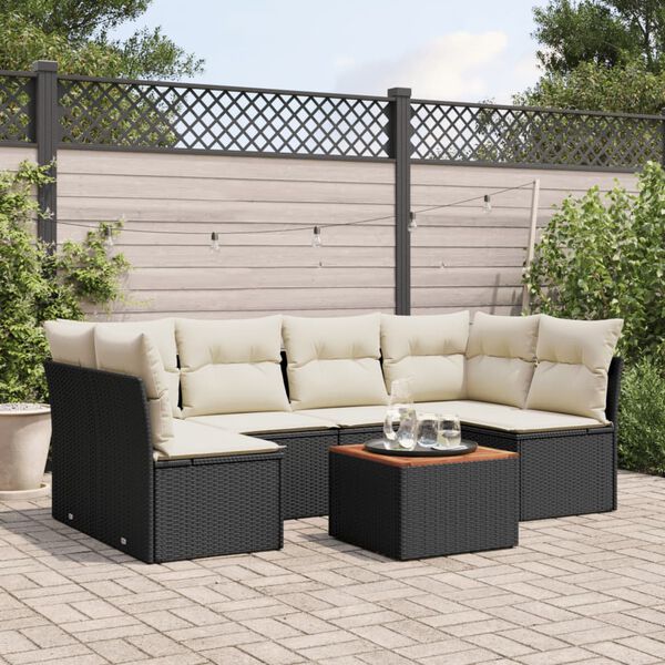vidaXL 7 Piece Garden Sofa Set with Cushions Black Poly Rattan
