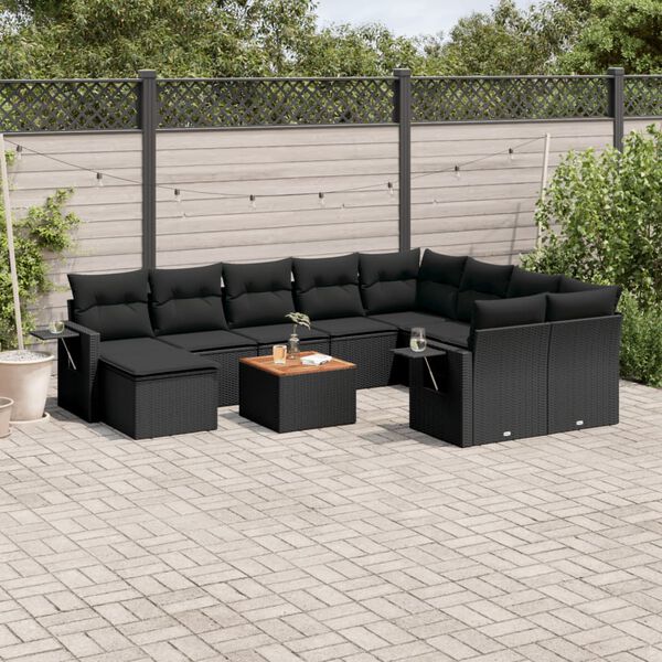 vidaXL 11 Piece Garden Sofa Set with Cushions Black Poly Rattan