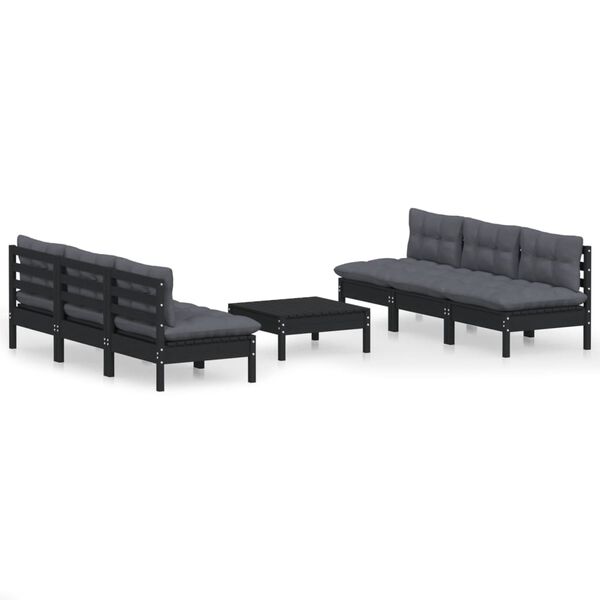 vidaXL 7 Piece Garden Lounge Set with Anthracite Cushions Pinewood