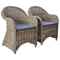 vidaXL Outdoor Chairs 2 pcs with Cushions Natural Rattan