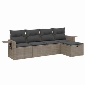 vidaXL 5 Piece Garden Sofa Set with Cushions Grey Poly Rattan