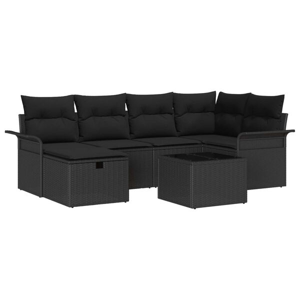 vidaXL Garden Sofa Set with Cushion with Storage 7 pcs Poly rattan