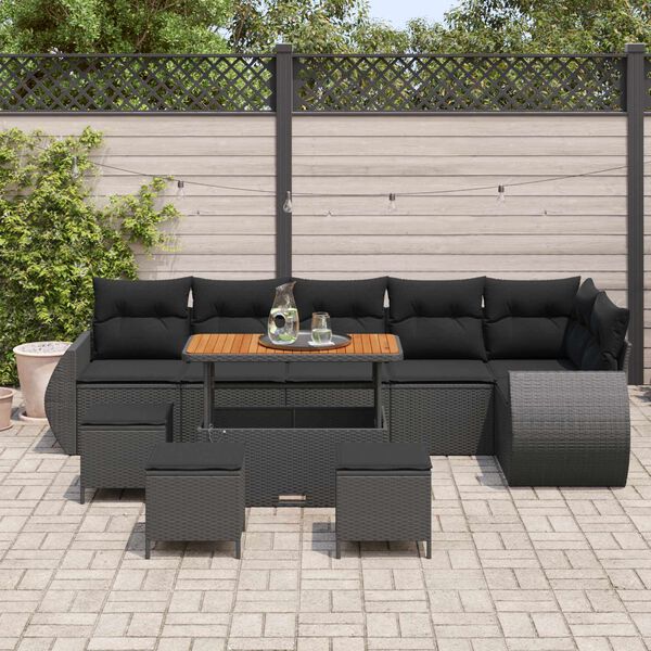 vidaXL Garden Sofa Set Height-Adjustable 10 pcs Black Poly Rattan