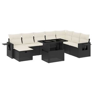 vidaXL 9 Piece Garden Sofa Set with Cushions Black Poly Rattan