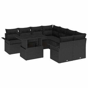 vidaXL Garden Sofa Set 9 pcs Black Poly Rattan