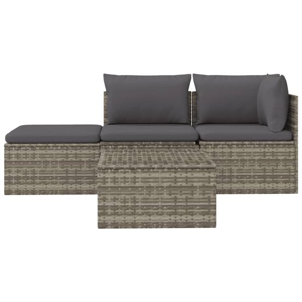 vidaXL 4 Piece Garden Lounge Set with Cushions Grey Poly Rattan
