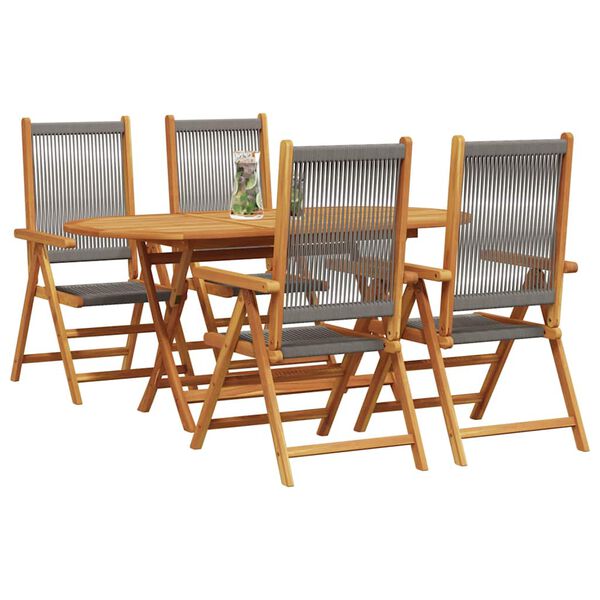 vidaXL Garden Dining Set Folding 5 pcs Grey Solid Acacia Wood