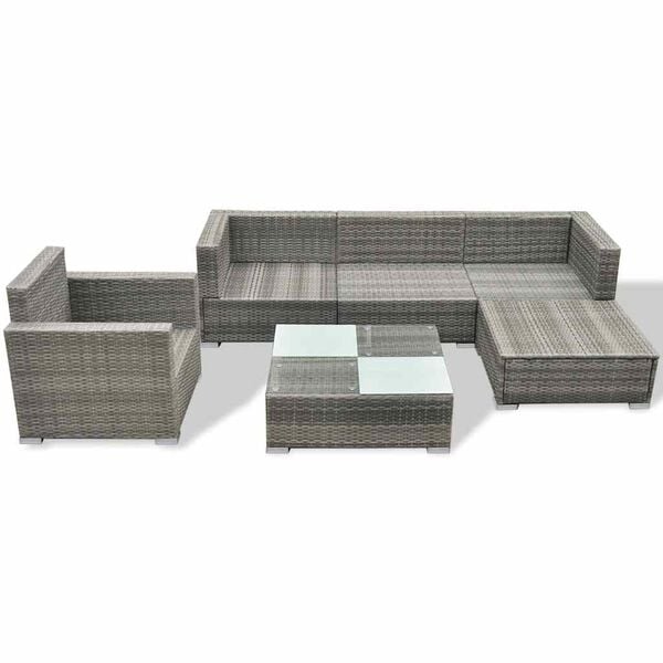 vidaXL 6 Piece Garden Lounge Set with Cushions Poly Rattan Grey