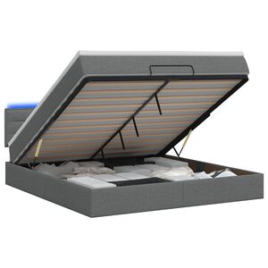 vidaXL Ottoman Bed with Mattress and LED Dark Grey Queen Fabric