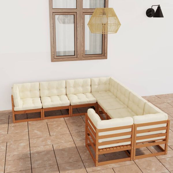 vidaXL 8 Piece Garden Lounge Set & Cushions Honey Brown Solid Pinewood