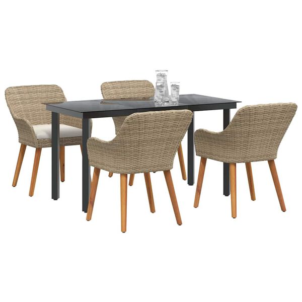 vidaXL Garden Dining Set with Cushion 5 pcs Beige Poly Rattan