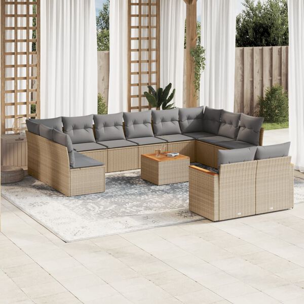 vidaXL 13 Piece Garden Sofa Set with Cushions Beige Poly Rattan