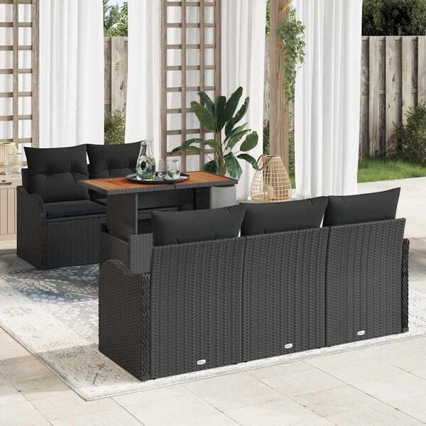 vidaXL Garden Sofa Set with Cushion 6 pcs Black Poly Rattan