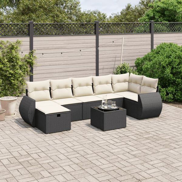 vidaXL 7 Piece Garden Sofa Set with Cushions Black Poly Rattan